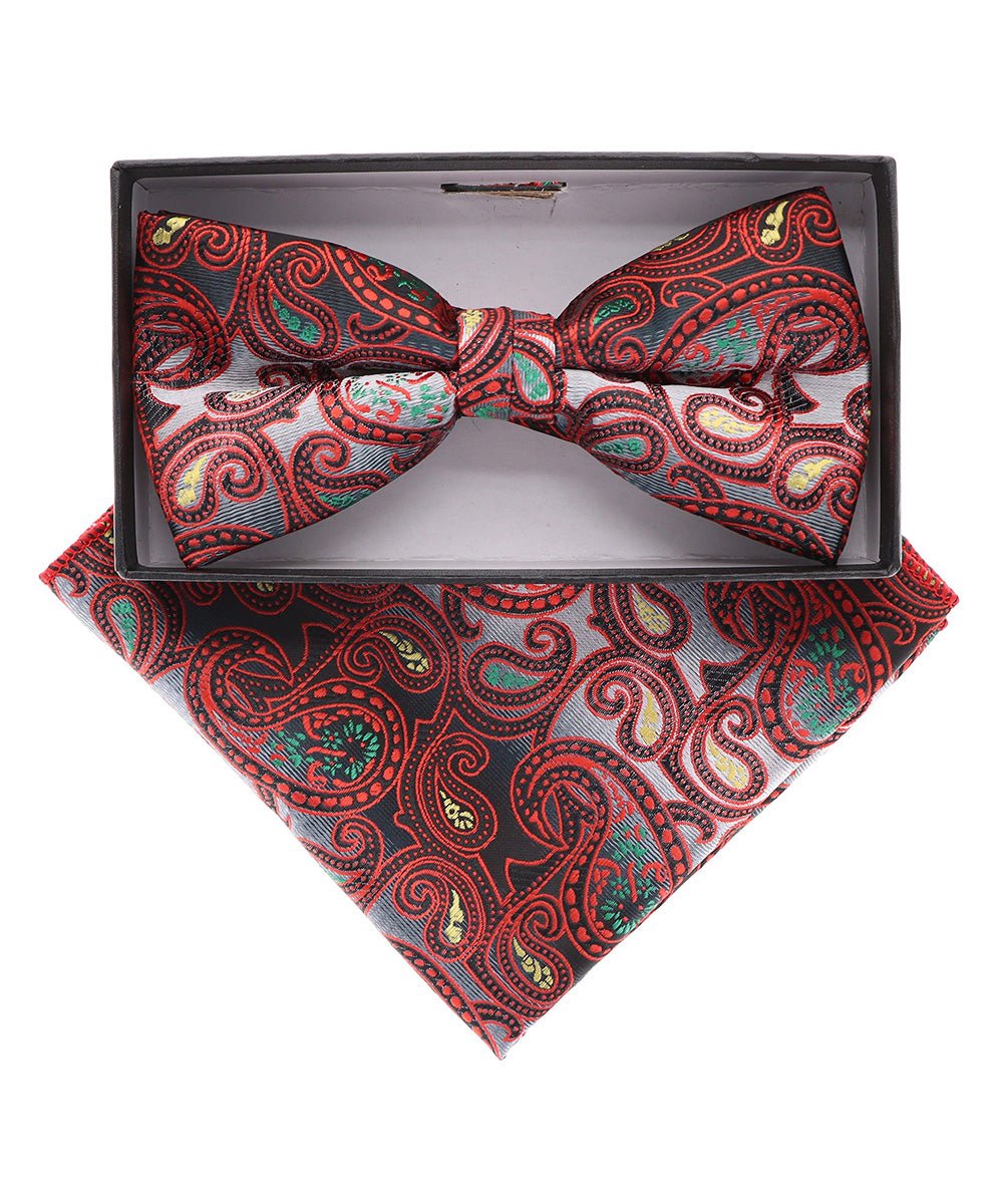 Vittorio Farina Men's Paisley Design Satin Bow Tie & Pocket Square in Gift Box - Suits You Sir - BH - 21104 -