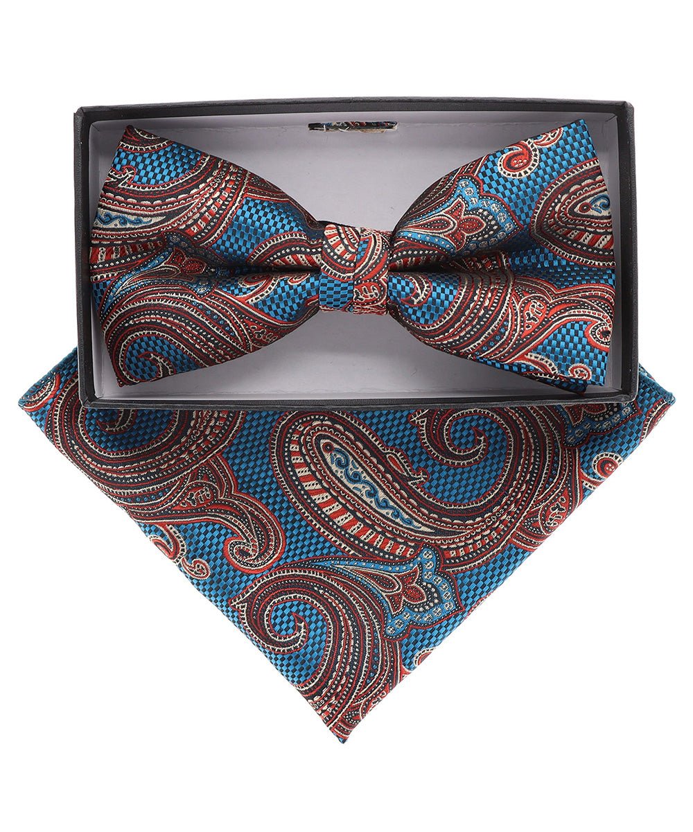 Vittorio Farina Men's Paisley Design Satin Bow Tie & Pocket Square in Gift Box - Suits You Sir - BH - 21104 -