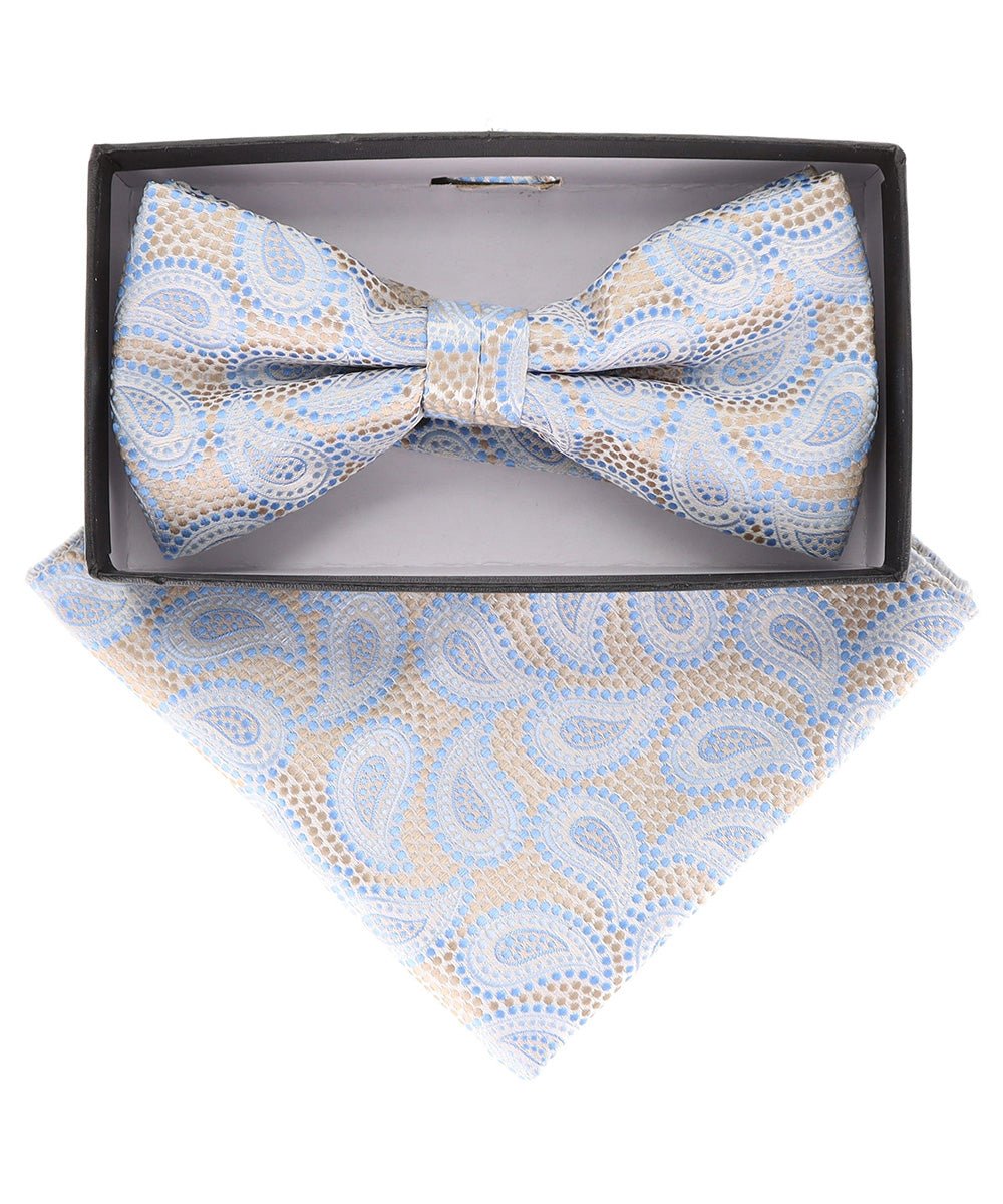 Vittorio Farina Men's Paisley Design Satin Bow Tie & Pocket Square in Gift Box - Suits You Sir - BH - 21113 -