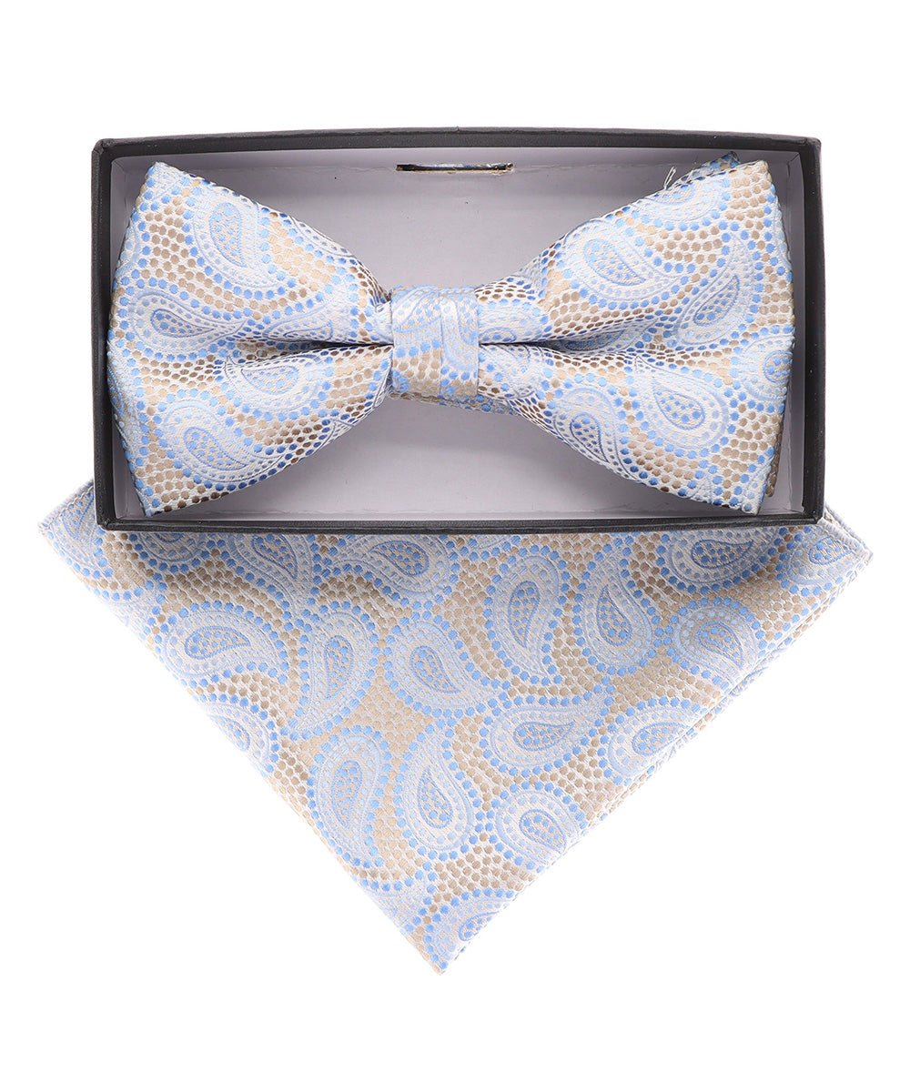 Vittorio Farina Men's Paisley Design Satin Bow Tie & Pocket Square in Gift Box - Suits You Sir - BH - 21113 -