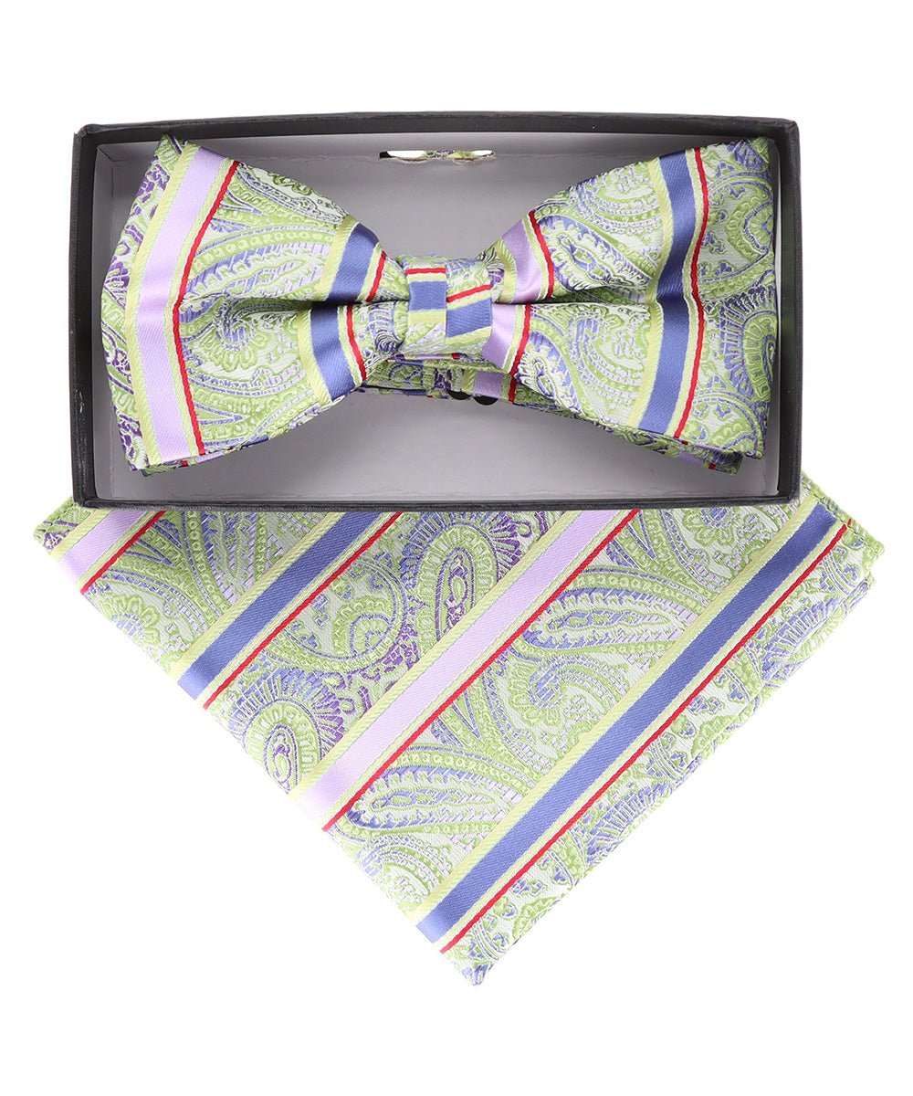 Vittorio Farina Men's Paisley Design Satin Bow Tie & Pocket Square in Gift Box - Suits You Sir - BH - 21113 -