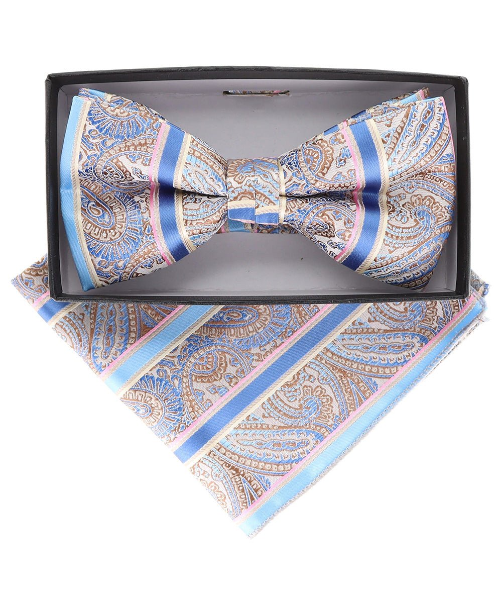 Vittorio Farina Men's Paisley Design Satin Bow Tie & Pocket Square in Gift Box - Suits You Sir - BH - 21113 -