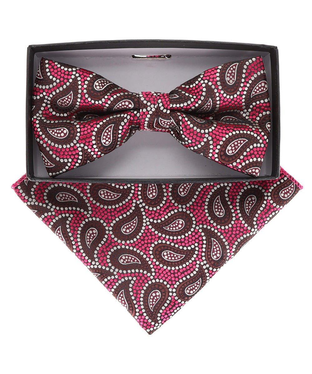Vittorio Farina Men's Paisley Design Satin Bow Tie & Pocket Square in Gift Box - Suits You Sir - BH - 21116 -
