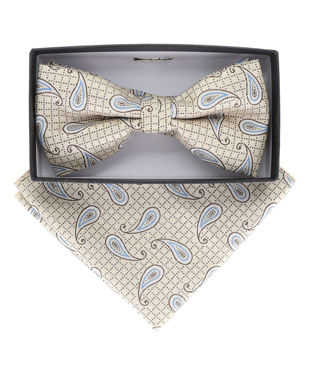 Vittorio Farina Men's Paisley Design Satin Bow Tie & Pocket Square in Gift Box - Suits You Sir - BH - 21117 -