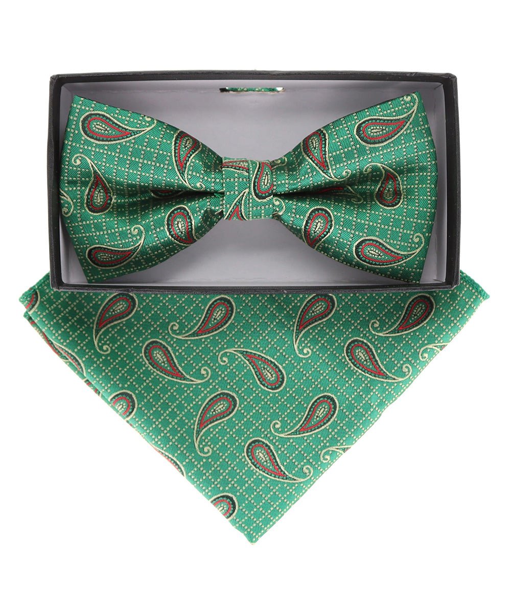 Vittorio Farina Men's Paisley Design Satin Bow Tie & Pocket Square in Gift Box - Suits You Sir - BH - 21117 -