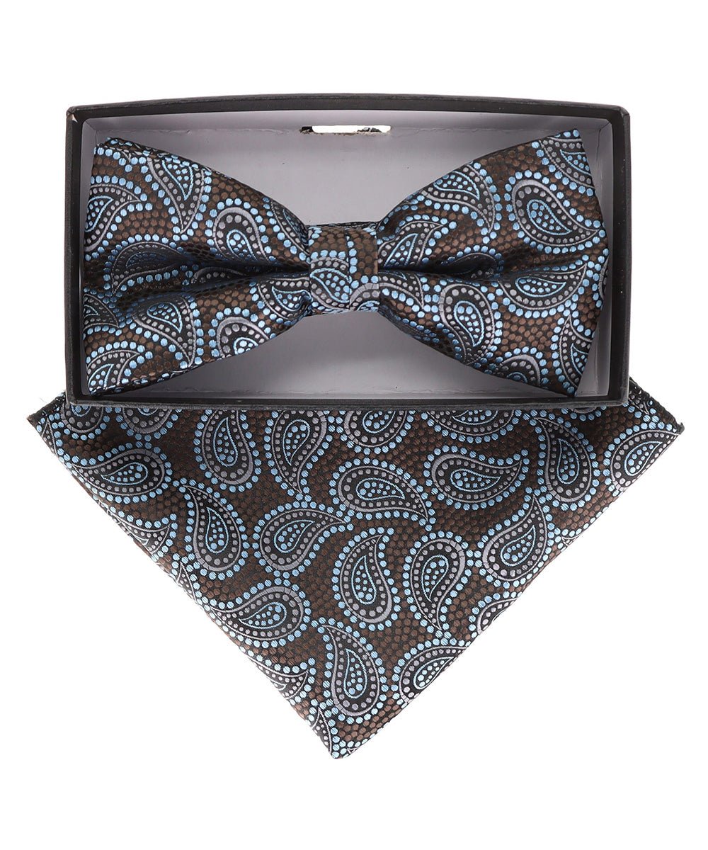 Vittorio Farina Men's Paisley Design Satin Bow Tie & Pocket Square in Gift Box - Suits You Sir - BH - 21117 -