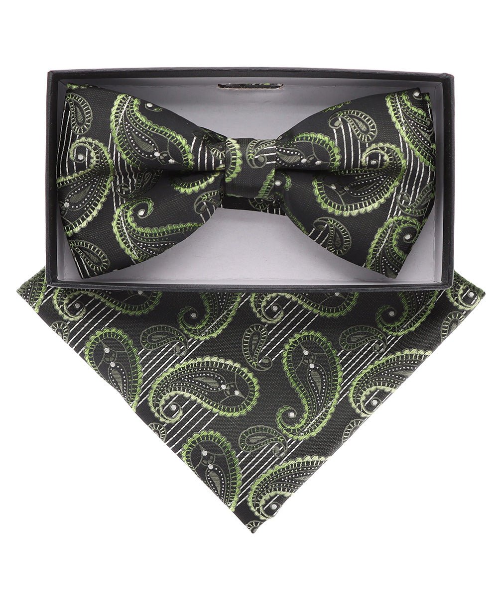 Vittorio Farina Men's Paisley Design Satin Bow Tie & Pocket Square in Gift Box - Suits You Sir - BH - 21122 -