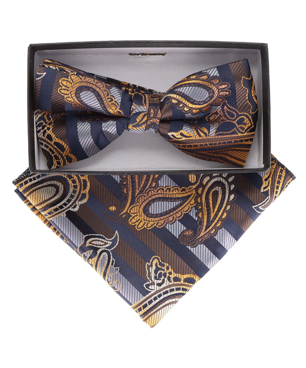 Vittorio Farina Men's Paisley Design Satin Bow Tie & Pocket Square in Gift Box - Suits You Sir - BH - 21122 -