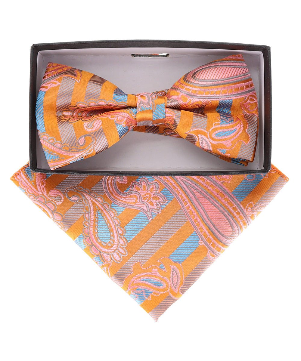 Vittorio Farina Men's Paisley Design Satin Bow Tie & Pocket Square in Gift Box - Suits You Sir - BH - 21122 -