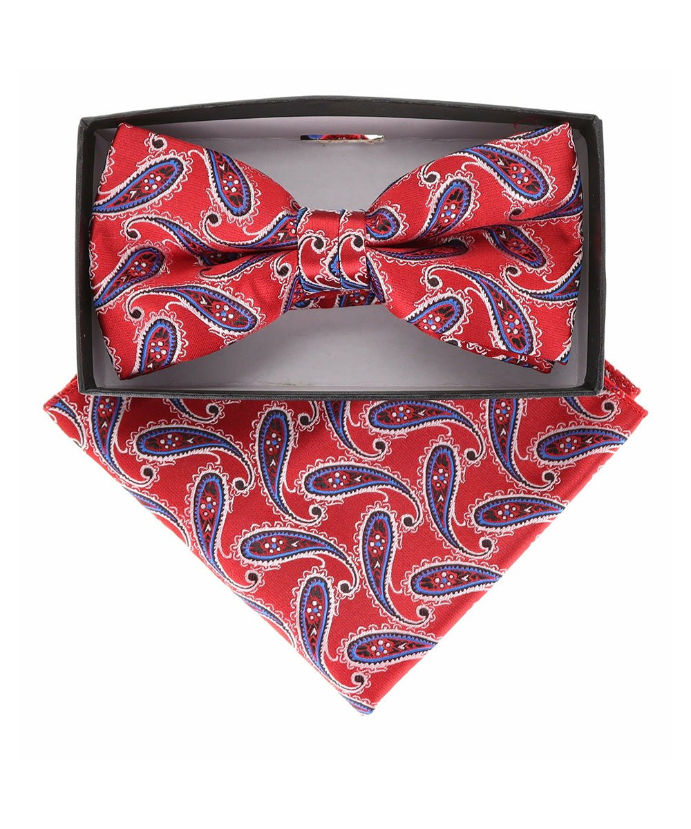 Vittorio Farina Men's Paisley Design Satin Bow Tie & Pocket Square in Gift Box - Suits You Sir - BH - 21156 -