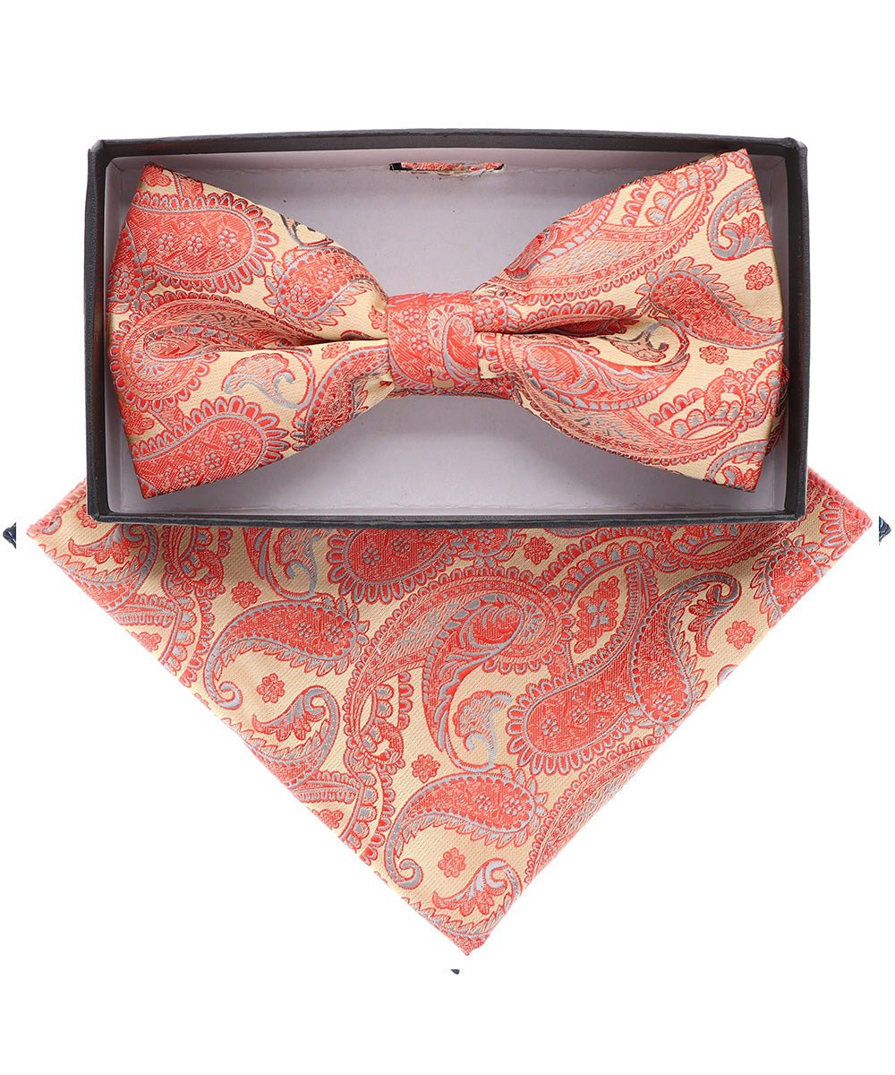Vittorio Farina Men's Paisley Design Satin Bow Tie & Pocket Square in Gift Box - Suits You Sir - BH - 21166 -