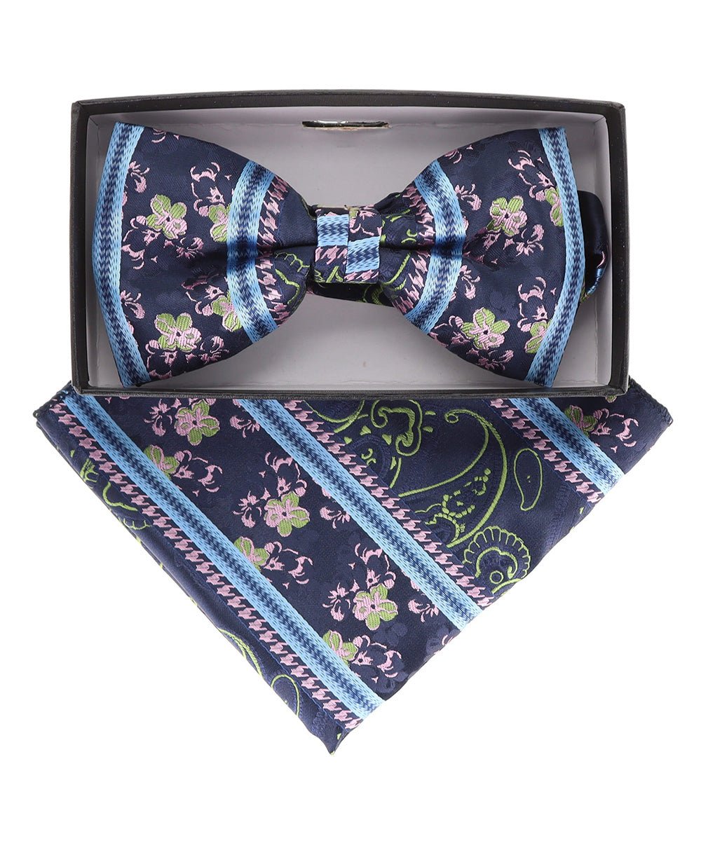 Vittorio Farina Men's Paisley Design Satin Bow Tie & Pocket Square in Gift Box - Suits You Sir - BH - 21166 -