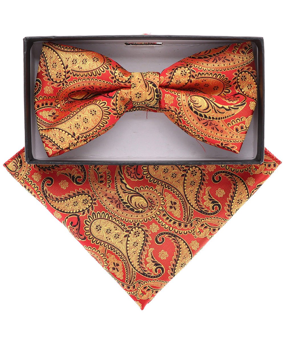 Vittorio Farina Men's Paisley Design Satin Bow Tie & Pocket Square in Gift Box - Suits You Sir - BH - 21166 -