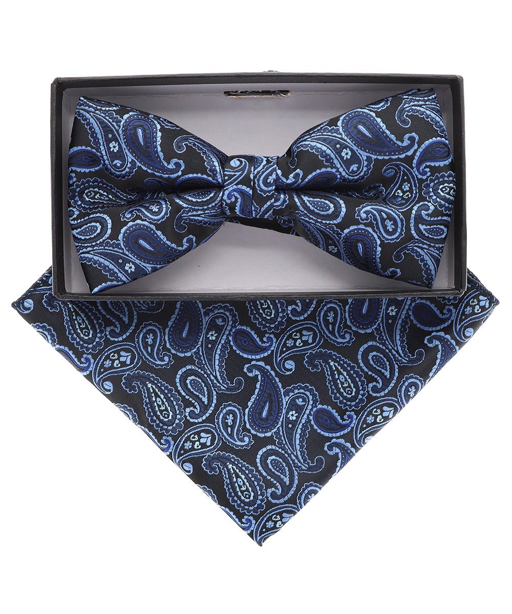 Vittorio Farina Men's Paisley Design Satin Bow Tie & Pocket Square in Gift Box - Suits You Sir - BH - 21166 -