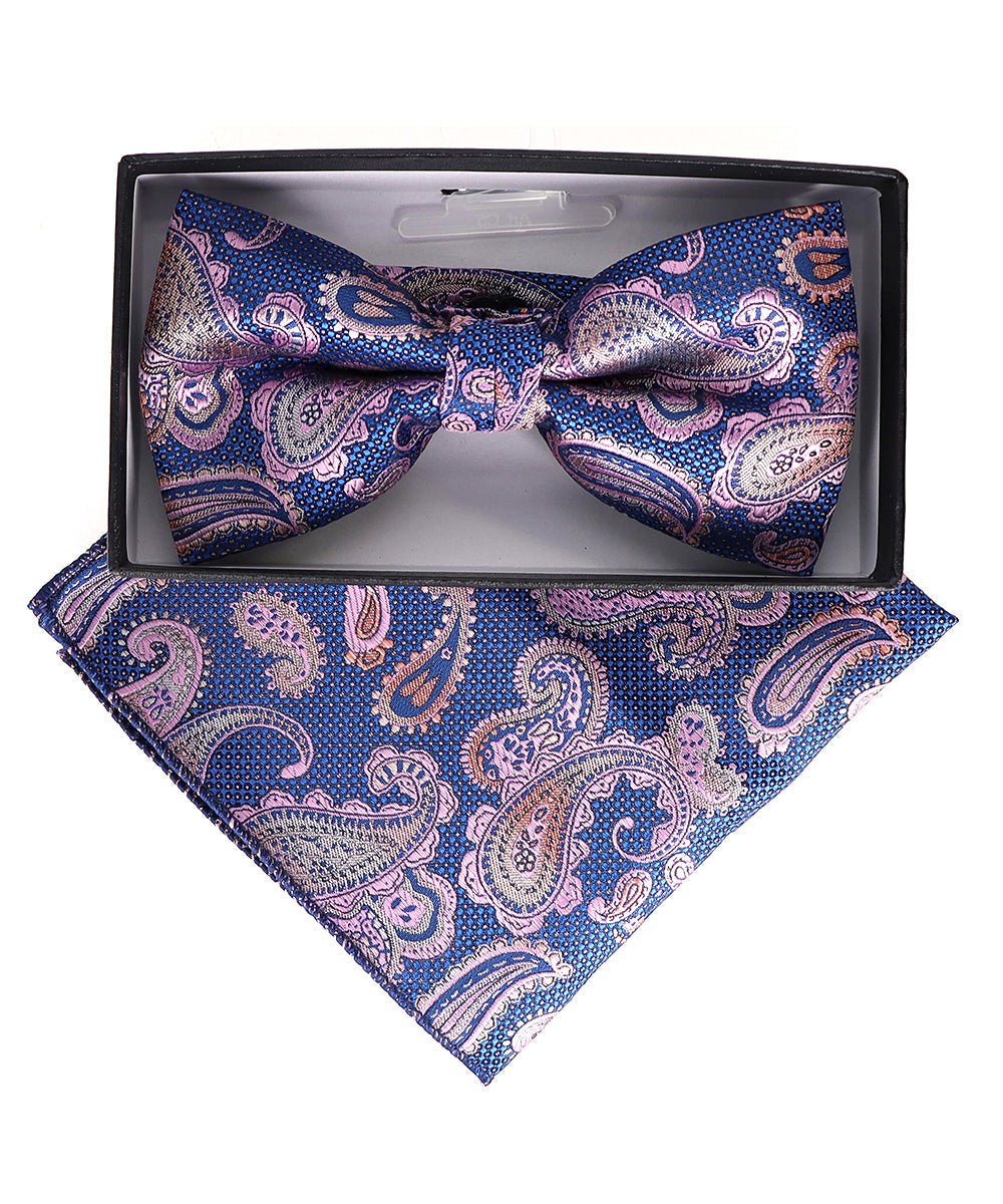 Vittorio Farina Men's Paisley Design Satin Bow Tie & Pocket Square in Gift Box - Suits You Sir - BH - 23001 -