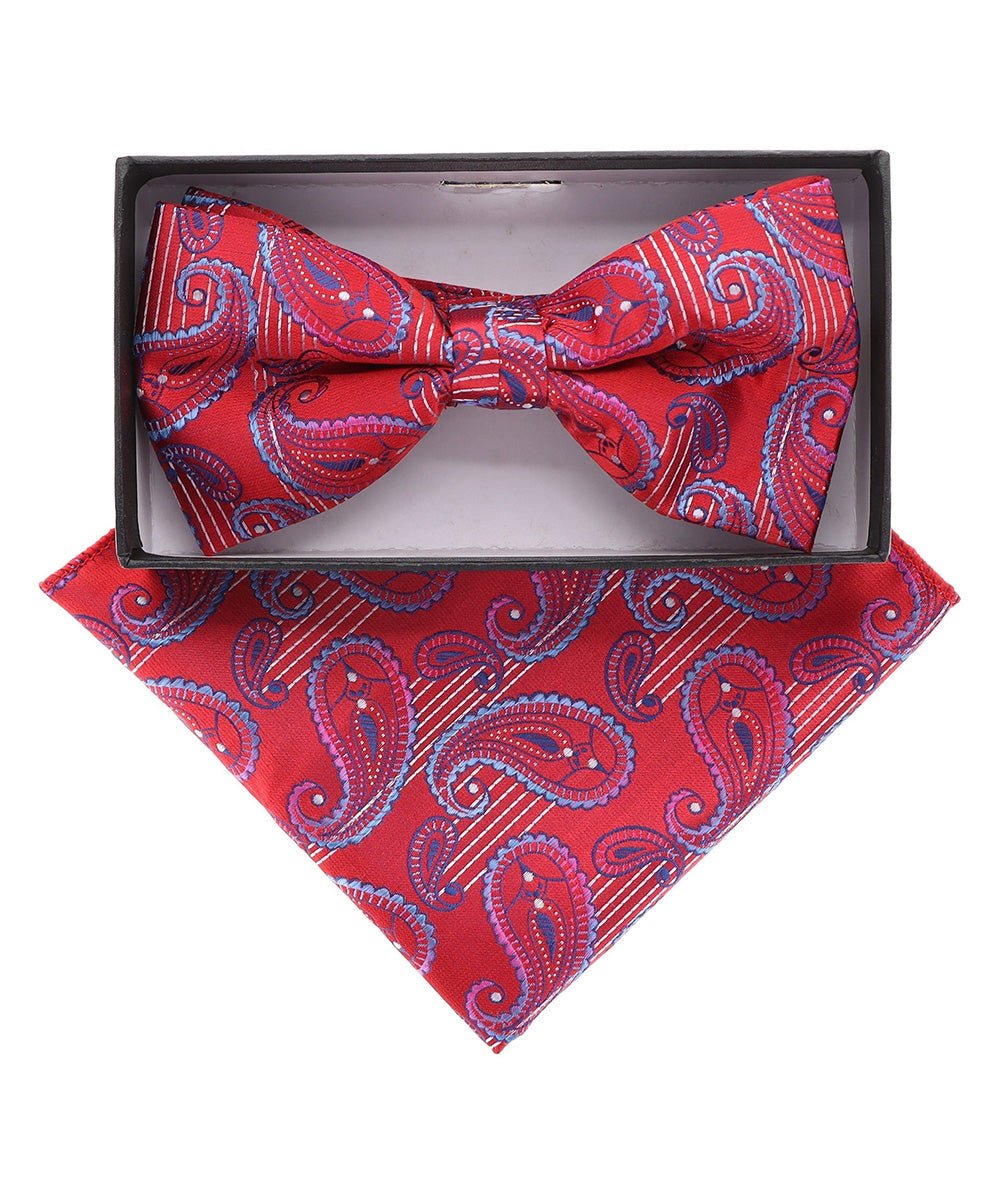 Vittorio Farina Men's Paisley Design Satin Bow Tie & Pocket Square in Gift Box - Suits You Sir - BH - 23002 -