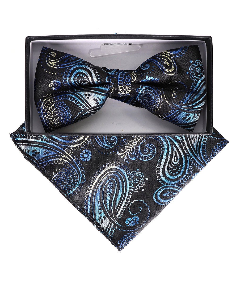 Vittorio Farina Men's Paisley Design Satin Bow Tie & Pocket Square in Gift Box - Suits You Sir - BH - 23002 -