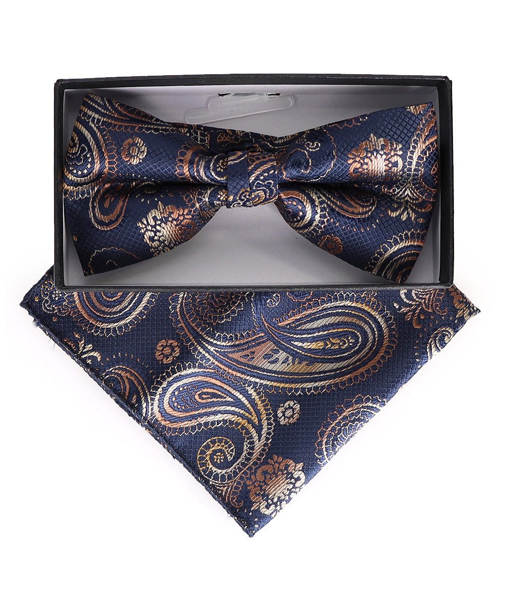Vittorio Farina Men's Paisley Design Satin Bow Tie & Pocket Square in Gift Box - Suits You Sir - BH - 23002 -