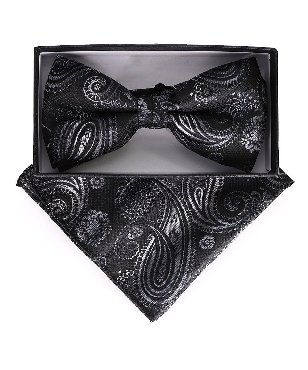 Vittorio Farina Men's Paisley Design Satin Bow Tie & Pocket Square in Gift Box - Suits You Sir - BH - 23002 -