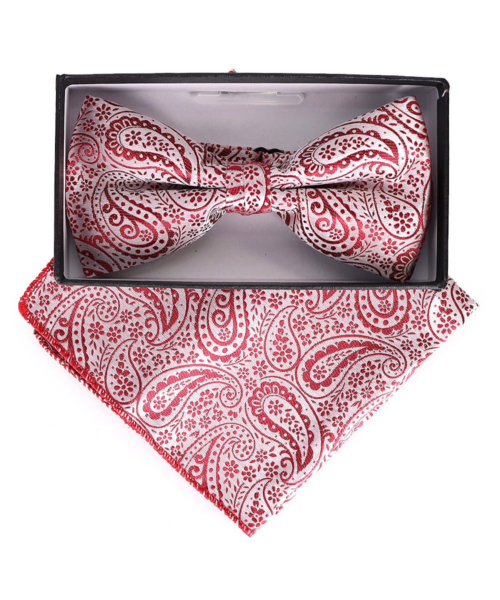 Vittorio Farina Men's Paisley Design Satin Bow Tie & Pocket Square in Gift Box - Suits You Sir - BH - 23002 -