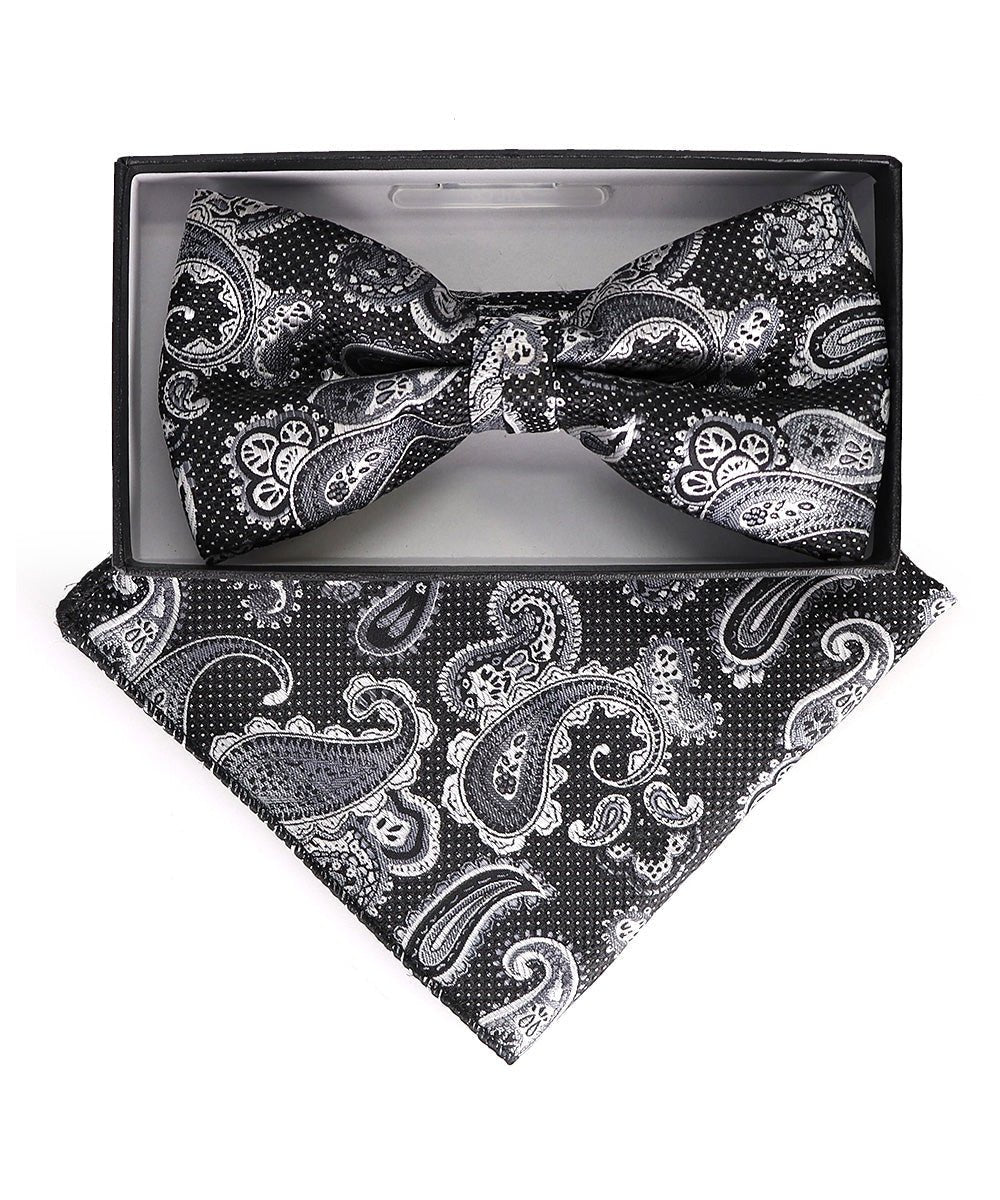 Vittorio Farina Men's Paisley Design Satin Bow Tie & Pocket Square in Gift Box - Suits You Sir - BH - 23002 -
