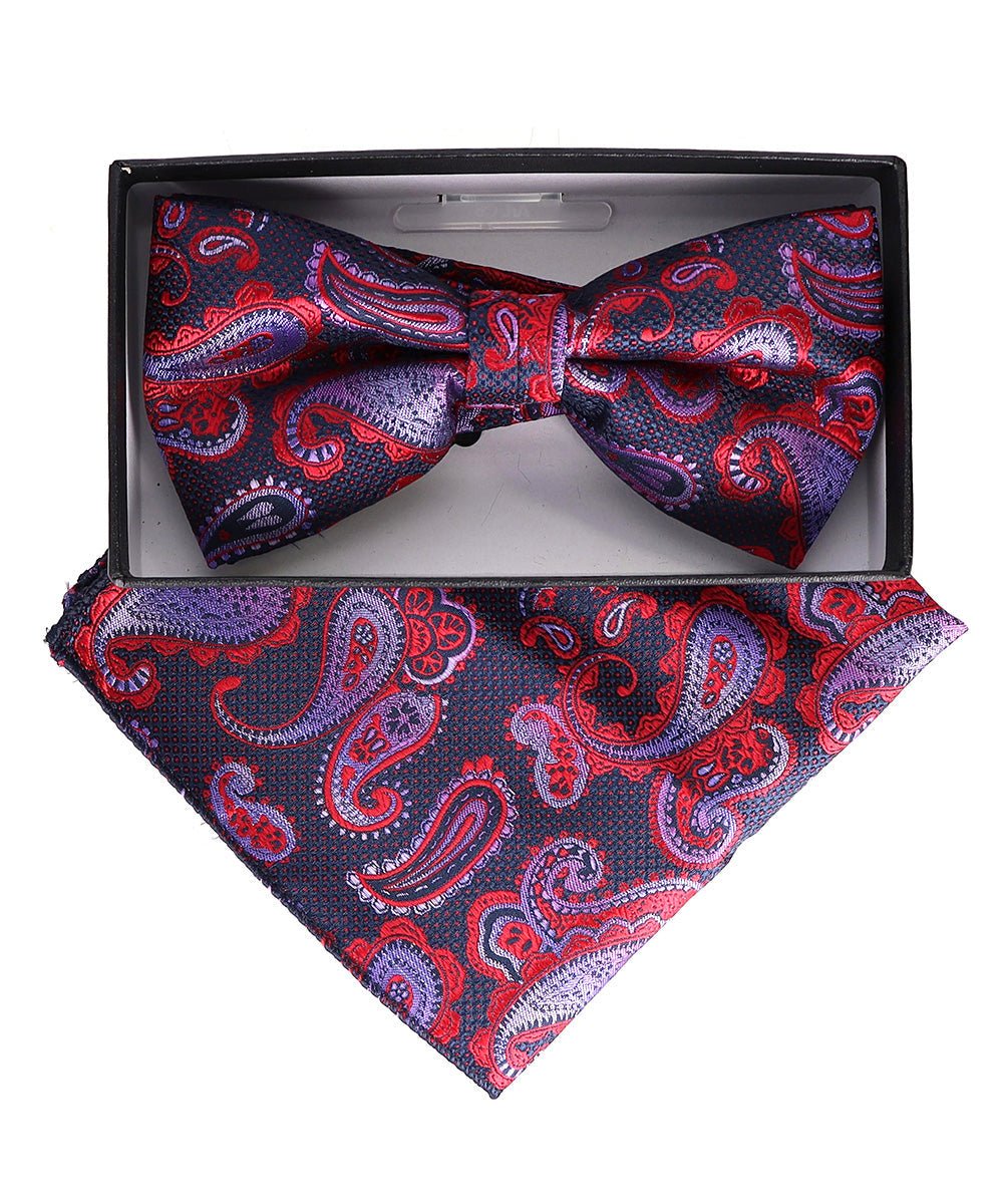 Vittorio Farina Men's Paisley Design Satin Bow Tie & Pocket Square in Gift Box - Suits You Sir - BH - 23002 -