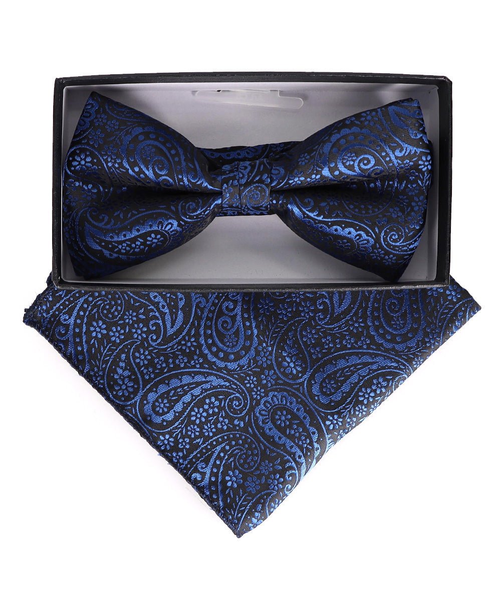 Vittorio Farina Men's Paisley Design Satin Bow Tie & Pocket Square in Gift Box - Suits You Sir - BH - 23009 -