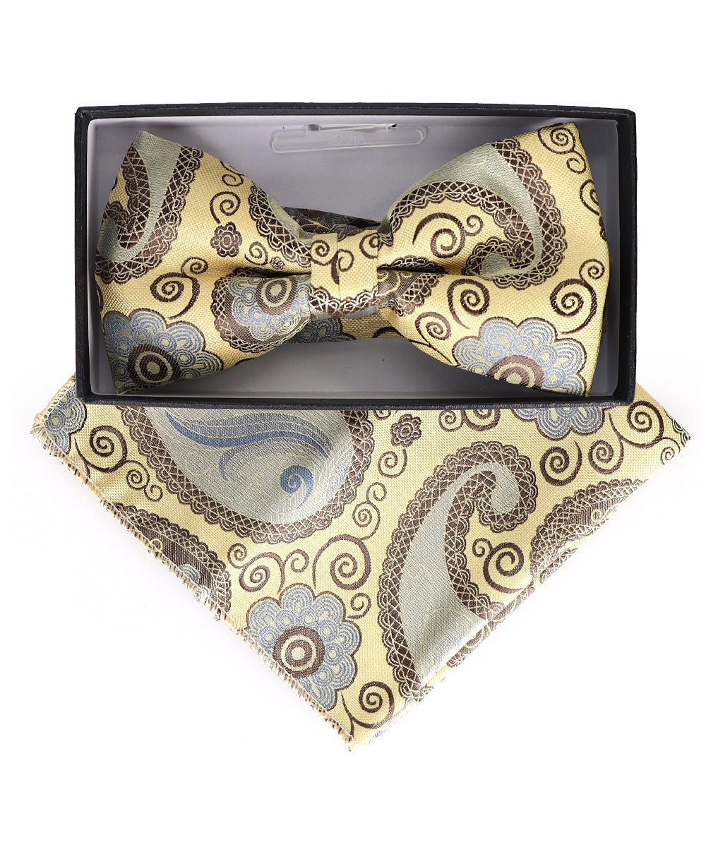 Vittorio Farina Men's Paisley Design Satin Bow Tie & Pocket Square in Gift Box - Suits You Sir - BH - 23009 -
