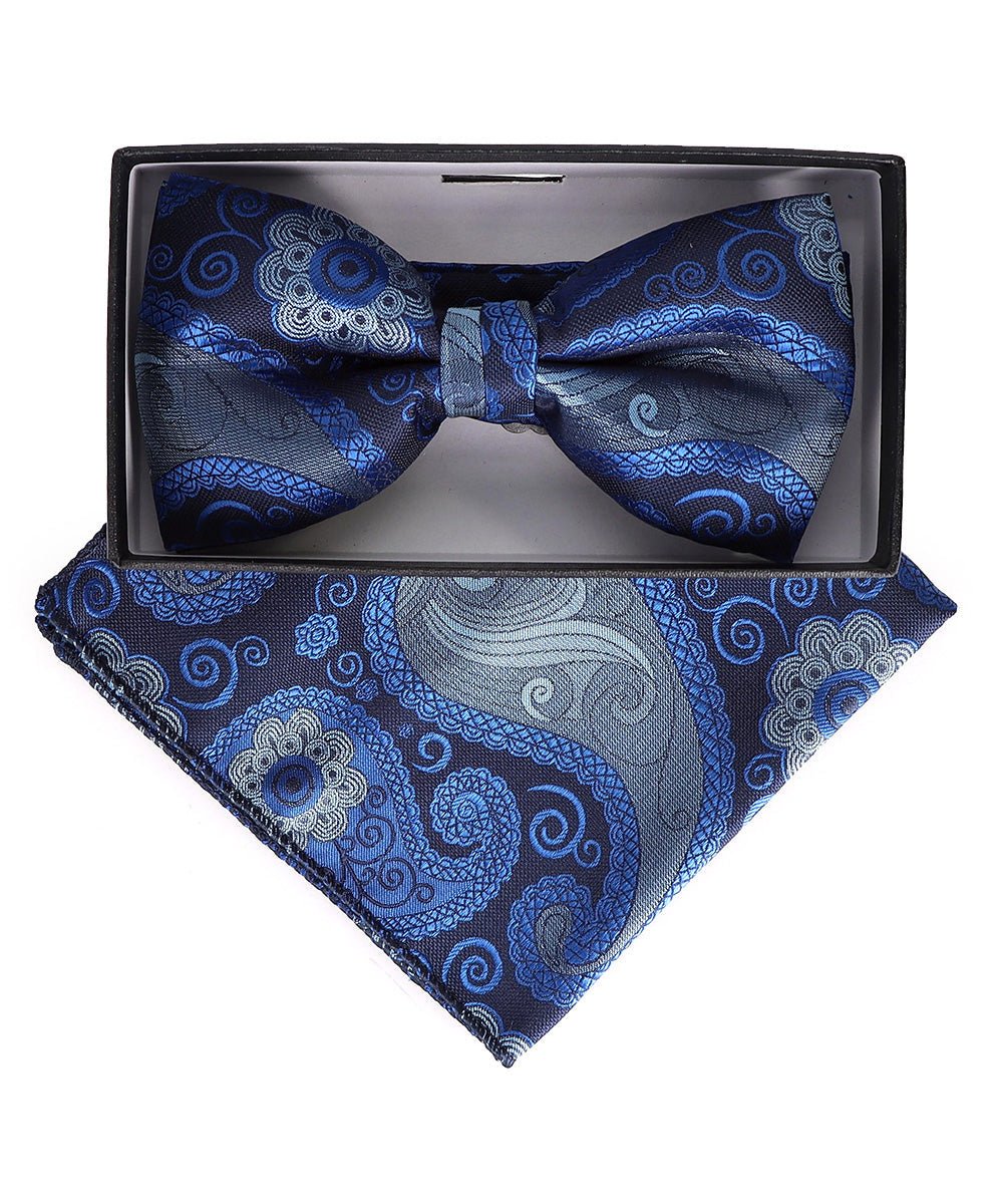 Vittorio Farina Men's Paisley Design Satin Bow Tie & Pocket Square in Gift Box - Suits You Sir - BH - 23009 -