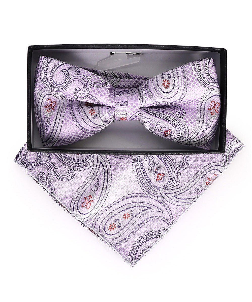 Vittorio Farina Men's Paisley Design Satin Bow Tie & Pocket Square in Gift Box - Suits You Sir - BH - 23009 -