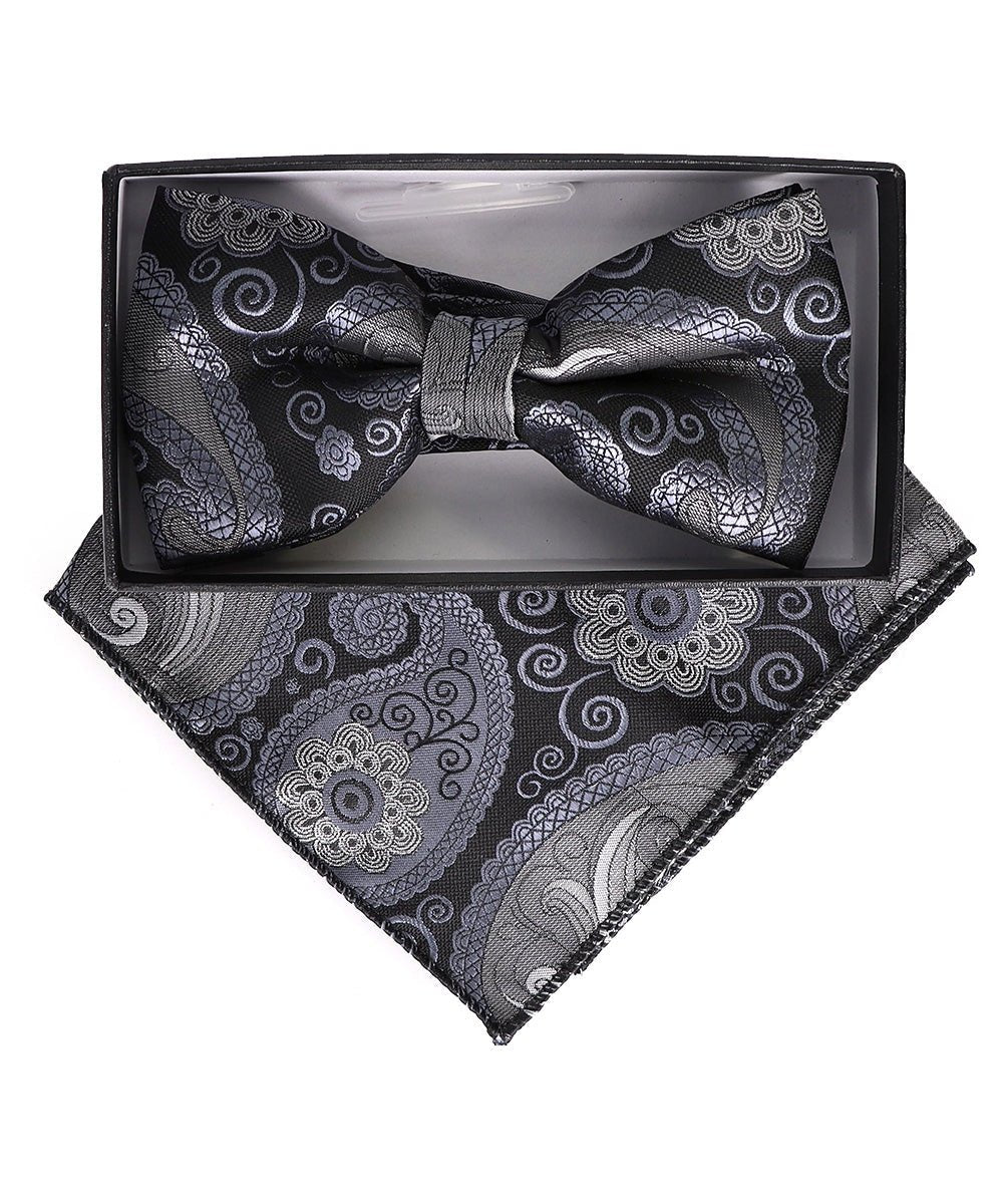 Vittorio Farina Men's Paisley Design Satin Bow Tie & Pocket Square in Gift Box - Suits You Sir - BH - 23009 -