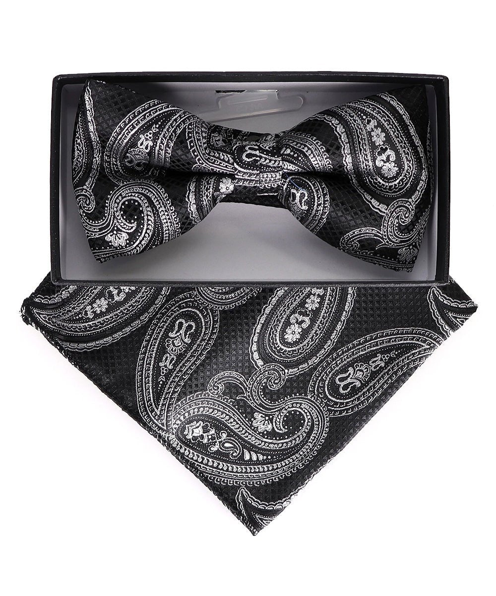 Vittorio Farina Men's Paisley Design Satin Bow Tie & Pocket Square in Gift Box - Suits You Sir - BH - 23009 -
