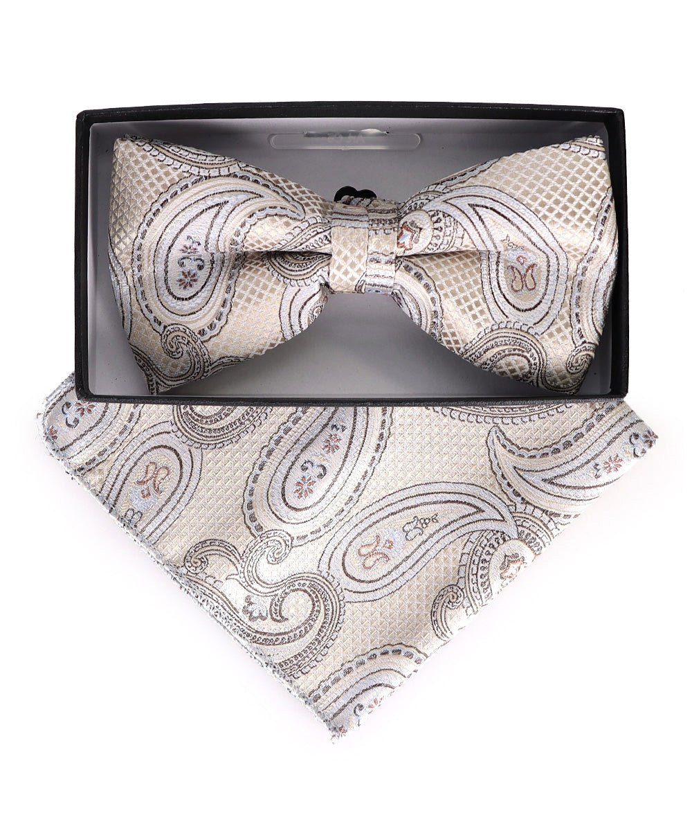 Vittorio Farina Men's Paisley Design Satin Bow Tie & Pocket Square in Gift Box - Suits You Sir - BH - 23015 -