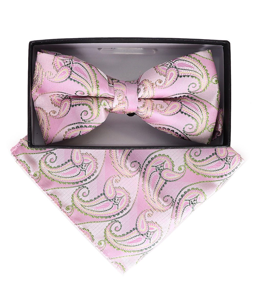 Vittorio Farina Men's Paisley Design Satin Bow Tie & Pocket Square in Gift Box - Suits You Sir - BH - 23015 -
