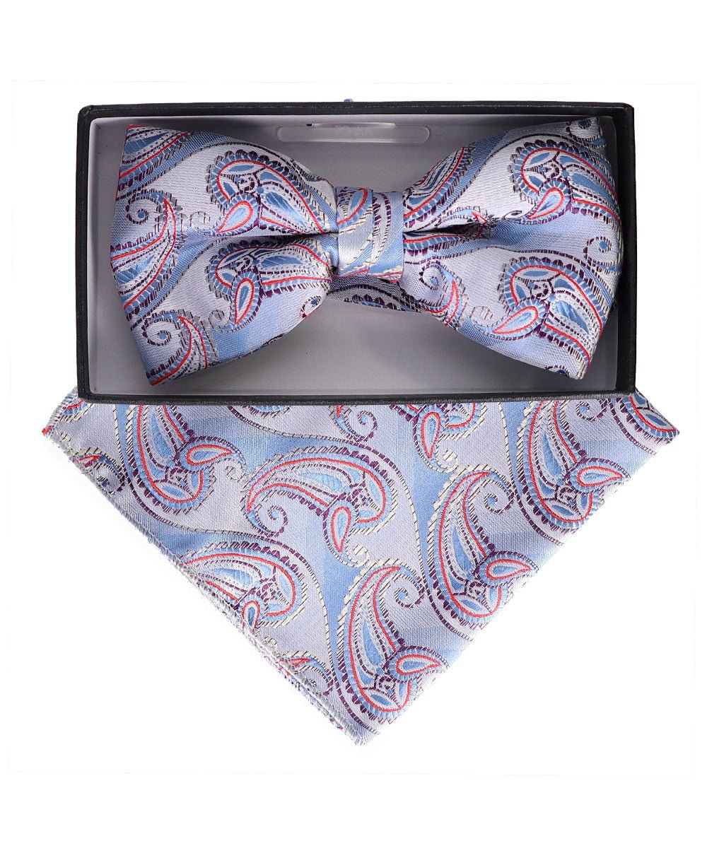 Vittorio Farina Men's Paisley Design Satin Bow Tie & Pocket Square in Gift Box - Suits You Sir - BH - 23017 -