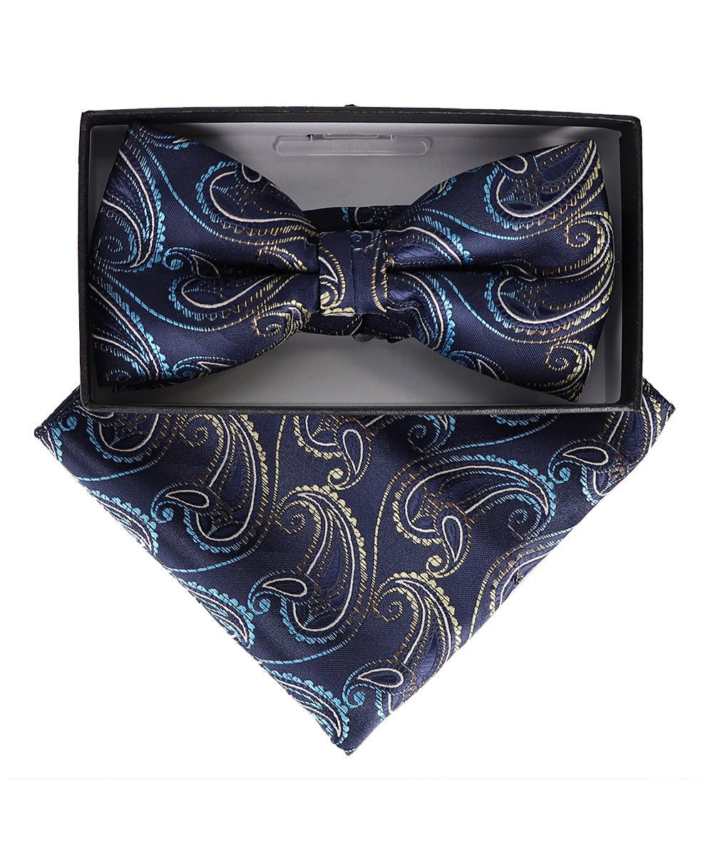 Vittorio Farina Men's Paisley Design Satin Bow Tie & Pocket Square in Gift Box - Suits You Sir - BH - 23018 -