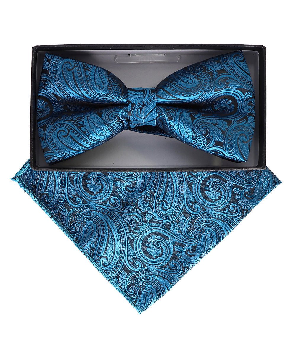Vittorio Farina Men's Paisley Design Satin Bow Tie & Pocket Square in Gift Box - Suits You Sir - BH - 23019 -