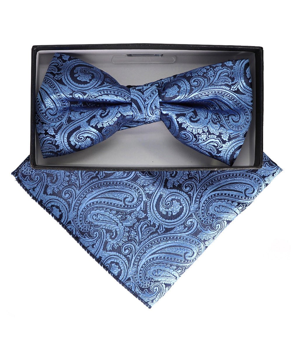 Vittorio Farina Men's Paisley Design Satin Bow Tie & Pocket Square in Gift Box - Suits You Sir - BH - 23019 -