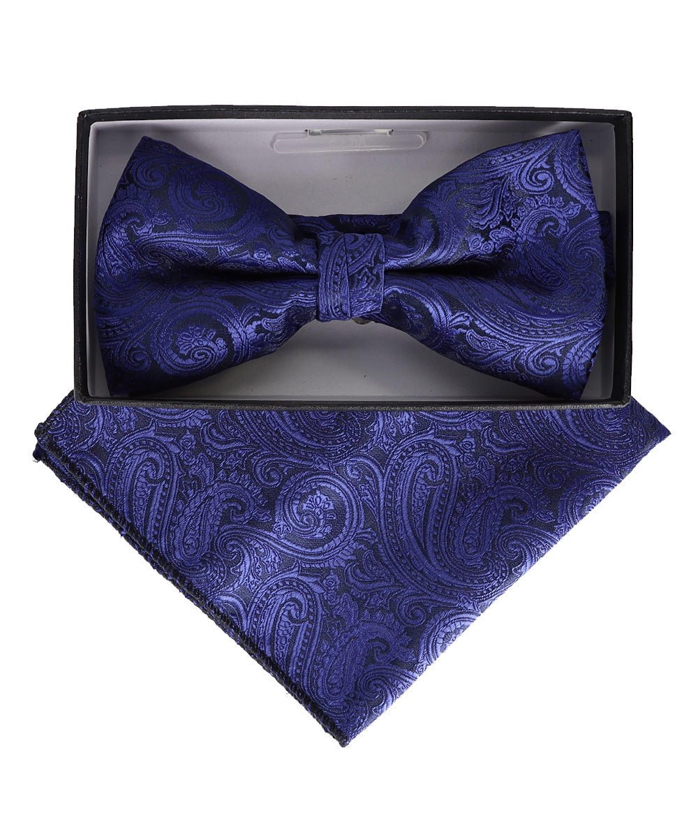 Vittorio Farina Men's Paisley Design Satin Bow Tie & Pocket Square in Gift Box - Suits You Sir - BH - 23021 -