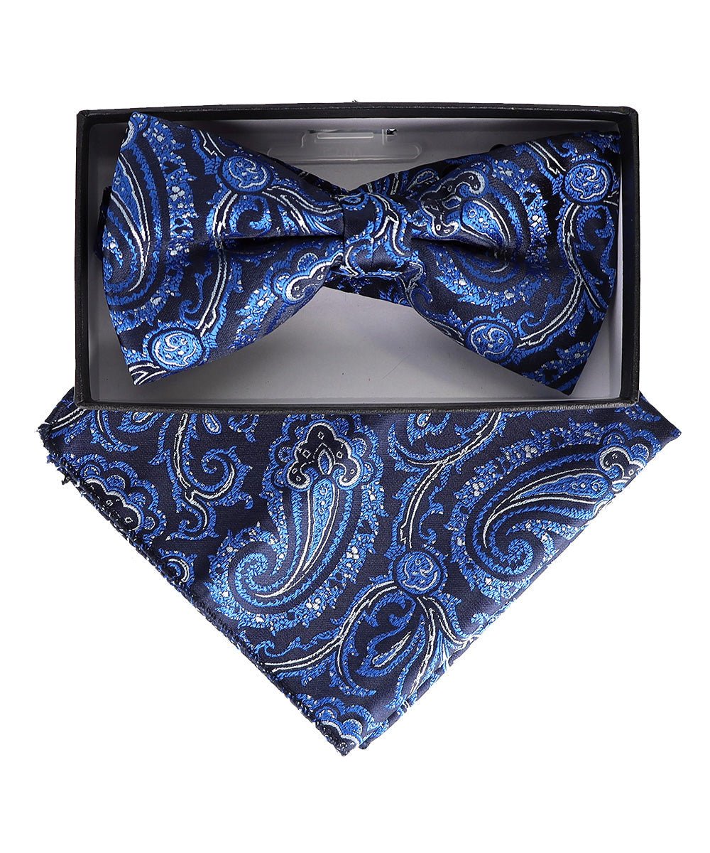 Vittorio Farina Men's Paisley Design Satin Bow Tie & Pocket Square in Gift Box - Suits You Sir - BH - 23024 -