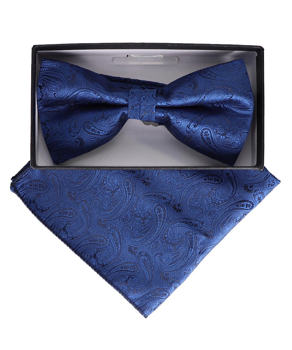 Vittorio Farina Men's Paisley Design Satin Bow Tie & Pocket Square in Gift Box - Suits You Sir - BH - 23024 -
