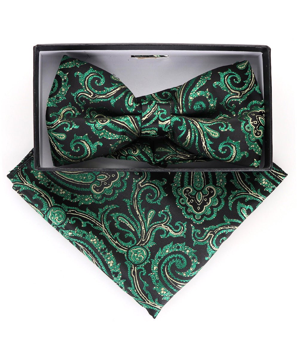 Vittorio Farina Men's Paisley Design Satin Bow Tie & Pocket Square in Gift Box - Suits You Sir - BH - 23026 -