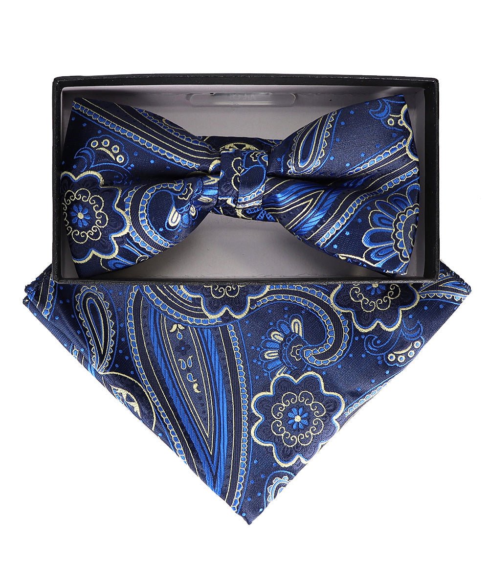 Vittorio Farina Men's Paisley Design Satin Bow Tie & Pocket Square in Gift Box - Suits You Sir - BH - 23026 -