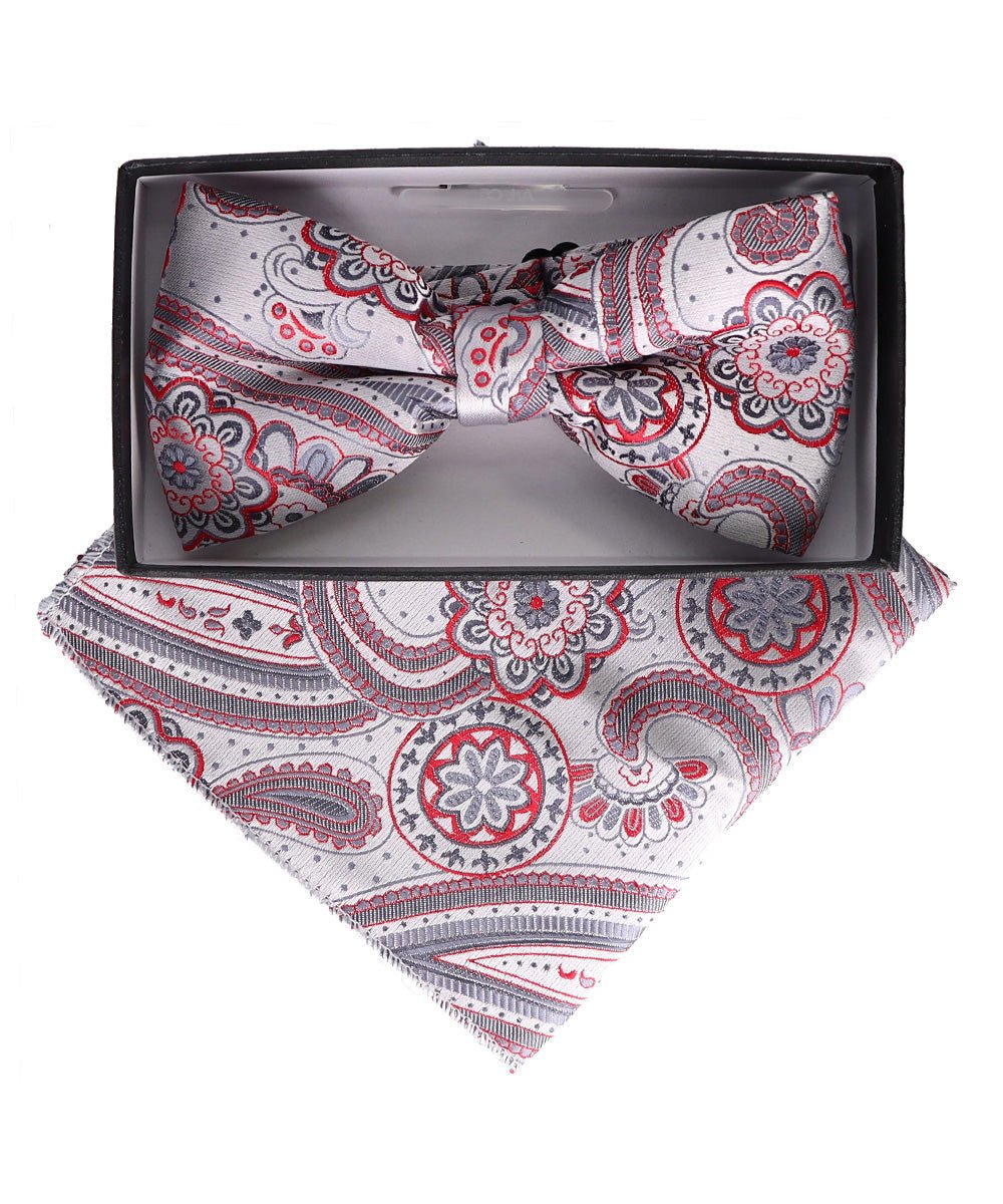 Vittorio Farina Men's Paisley Design Satin Bow Tie & Pocket Square in Gift Box - Suits You Sir - BH - 23029 -