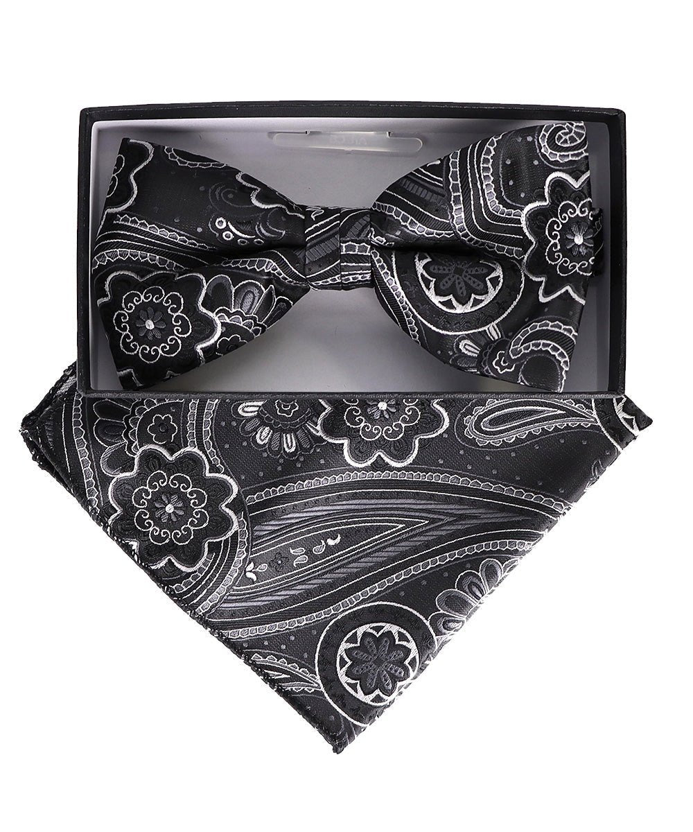 Vittorio Farina Men's Paisley Design Satin Bow Tie & Pocket Square in Gift Box - Suits You Sir - BH - 23029 -