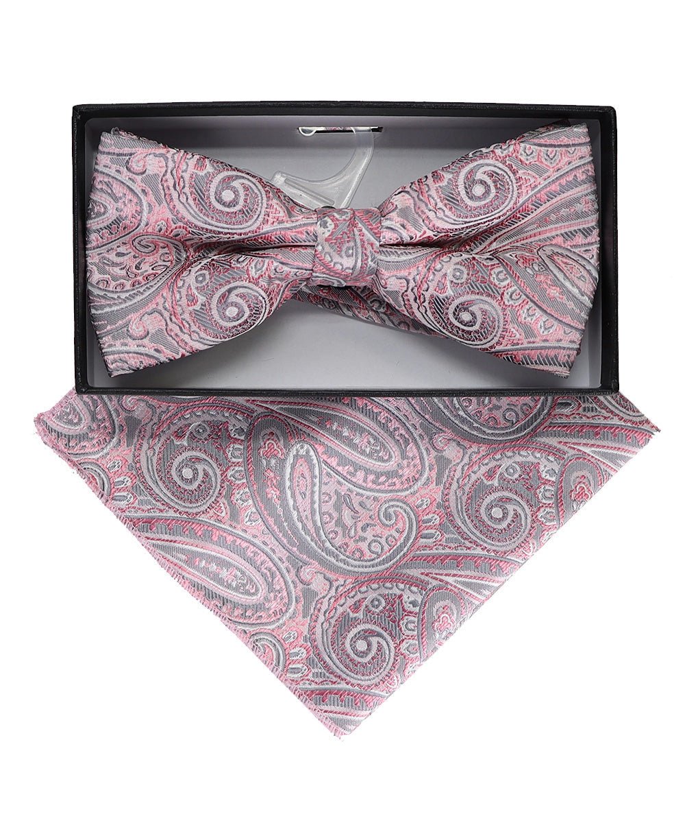 Vittorio Farina Men's Paisley Design Satin Bow Tie & Pocket Square in Gift Box - Suits You Sir - BH - 23038 -