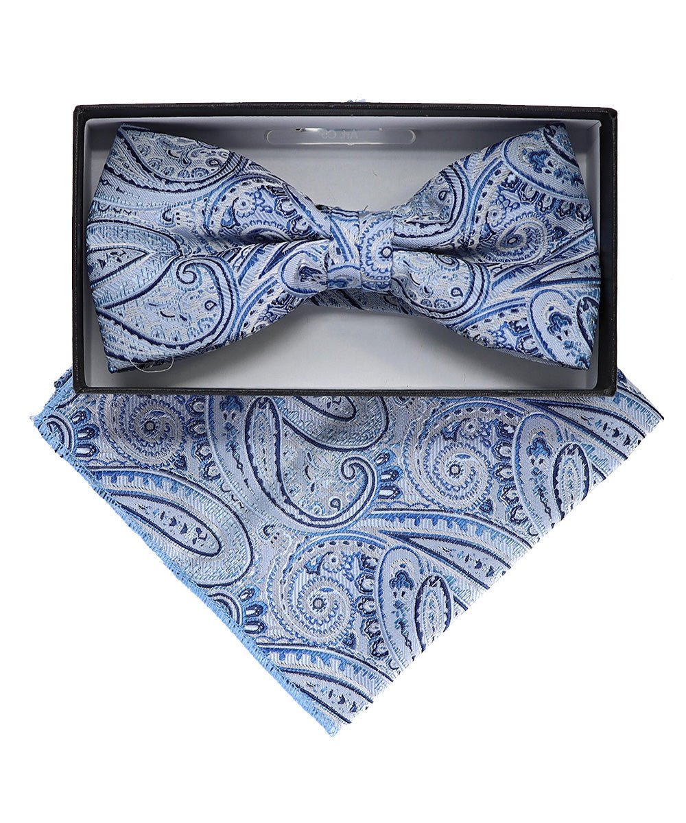 Vittorio Farina Men's Paisley Design Satin Bow Tie & Pocket Square in Gift Box - Suits You Sir - BH - 23039 -
