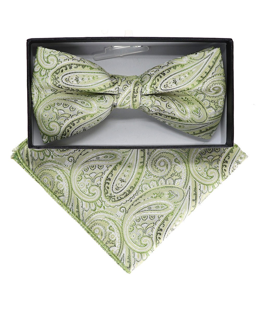 Vittorio Farina Men's Paisley Design Satin Bow Tie & Pocket Square in Gift Box - Suits You Sir - BH - 23040 -