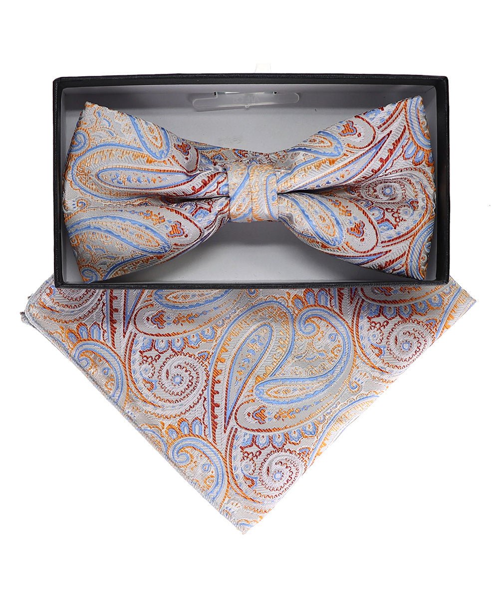 Vittorio Farina Men's Paisley Design Satin Bow Tie & Pocket Square in Gift Box - Suits You Sir - BH - 23041 -