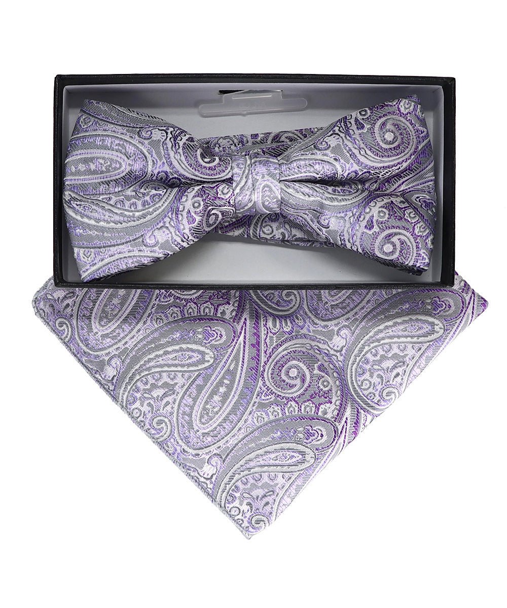 Vittorio Farina Men's Paisley Design Satin Bow Tie & Pocket Square in Gift Box - Suits You Sir - BH - 23042 -
